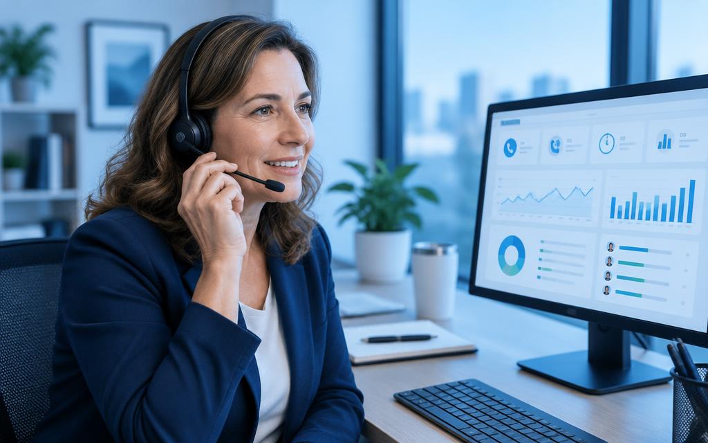 Medicare agent reviewing AEP call and enrollment metrics on a CRM dashboard